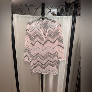 Chico's Pink Graphic 3/4 Sleeve Polo Blouse